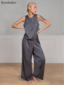 Bornladies Women's Pajama Set - Sleeveless Cross-Back Vest & Loose Trousers for Spring & Summer