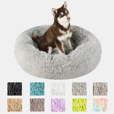 Plush Donut Dog Bed - Large Round Washable Cushion for Small and Medium Dogs, Fluffy Kennel Basket for Puppies and Cats, Pet Accessories.