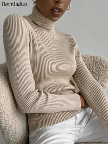 Bornladies Women's Basic Turtleneck Sweater - Slim Fit, Soft Knitted Pullover for Autumn & Winter